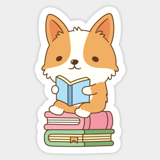 Cute Corgi Loves To Read Books Sticker